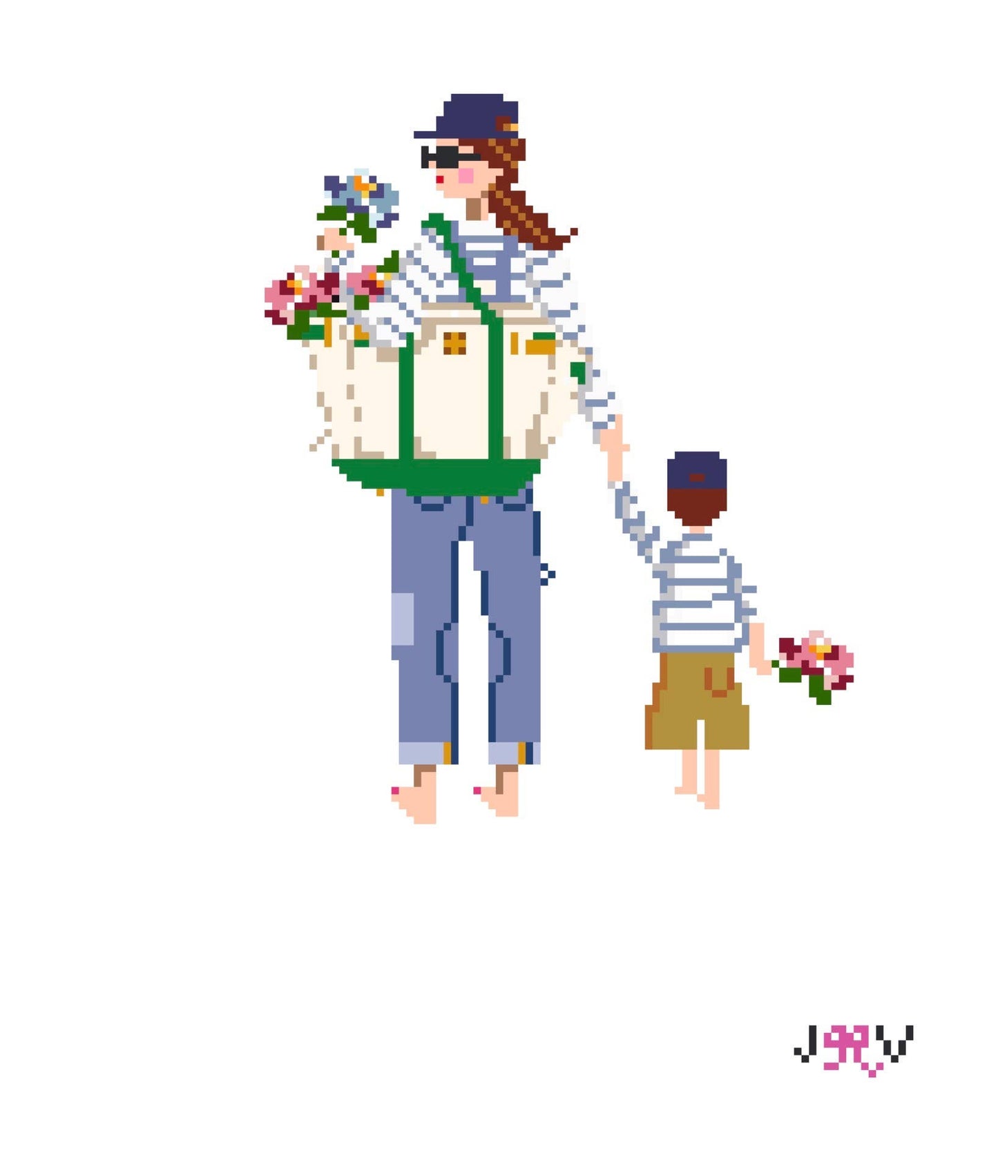 JV262-JV267 - Mother & Child Needlepoint Canvases: Dark Skin with daughter
