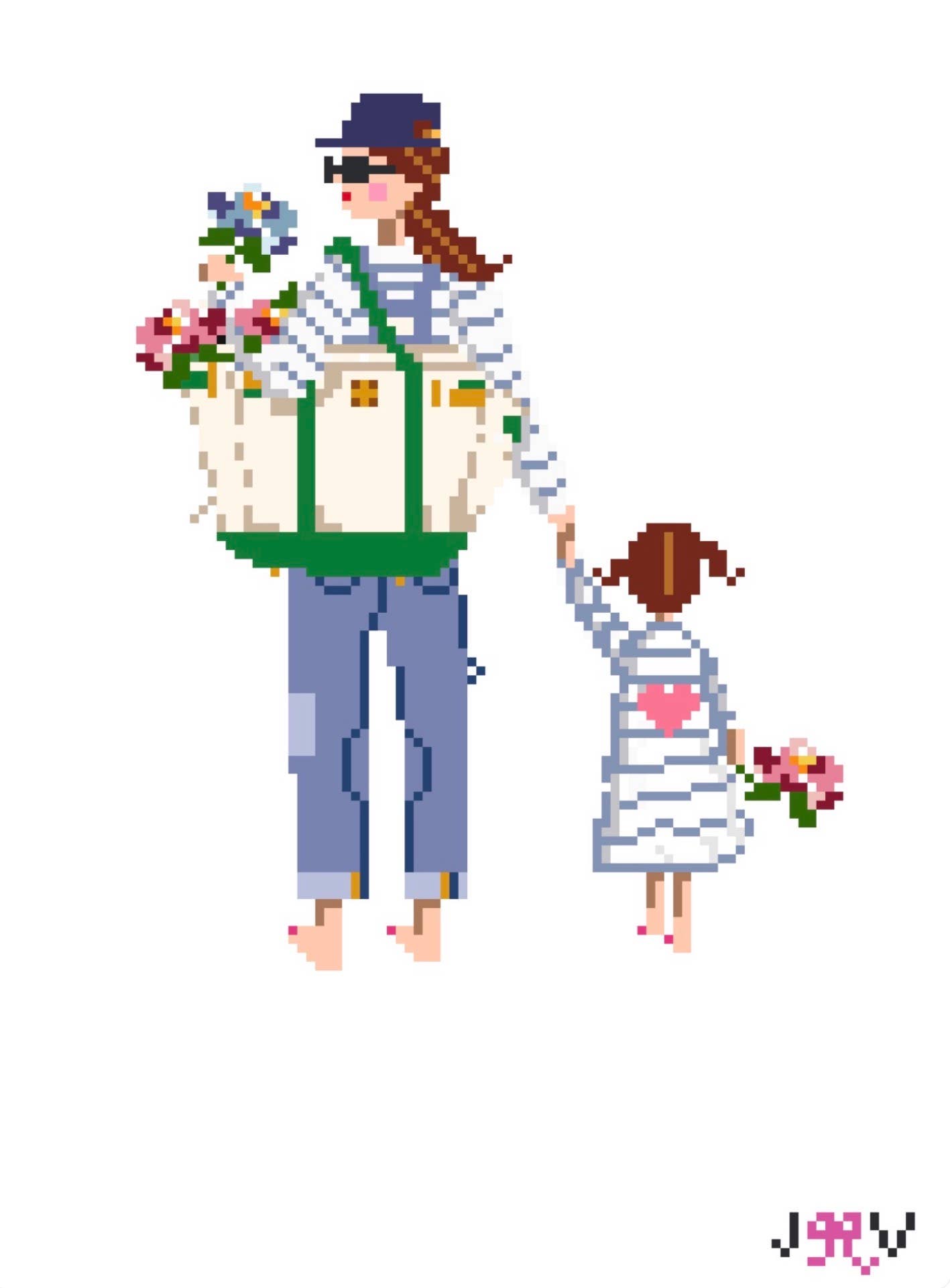 JV262-JV267 - Mother & Child Needlepoint Canvases: Dark Skin with daughter
