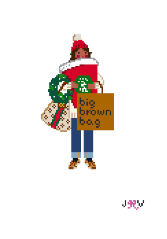 JV182 - Christmas Shopper Dark Needlepoint Canvas