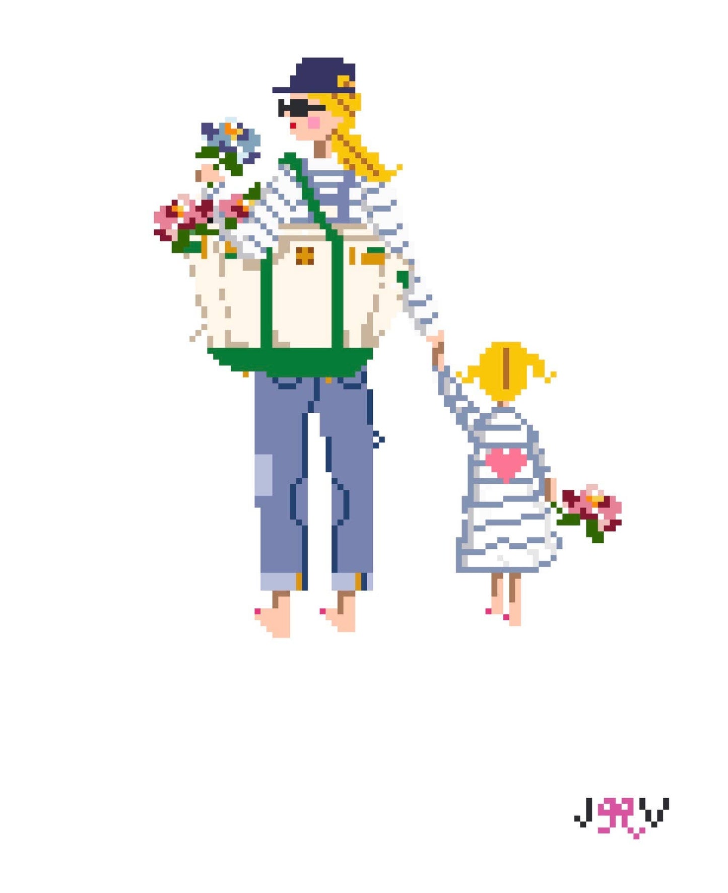 JV262-JV267 - Mother & Child Needlepoint Canvases: Dark Skin with daughter