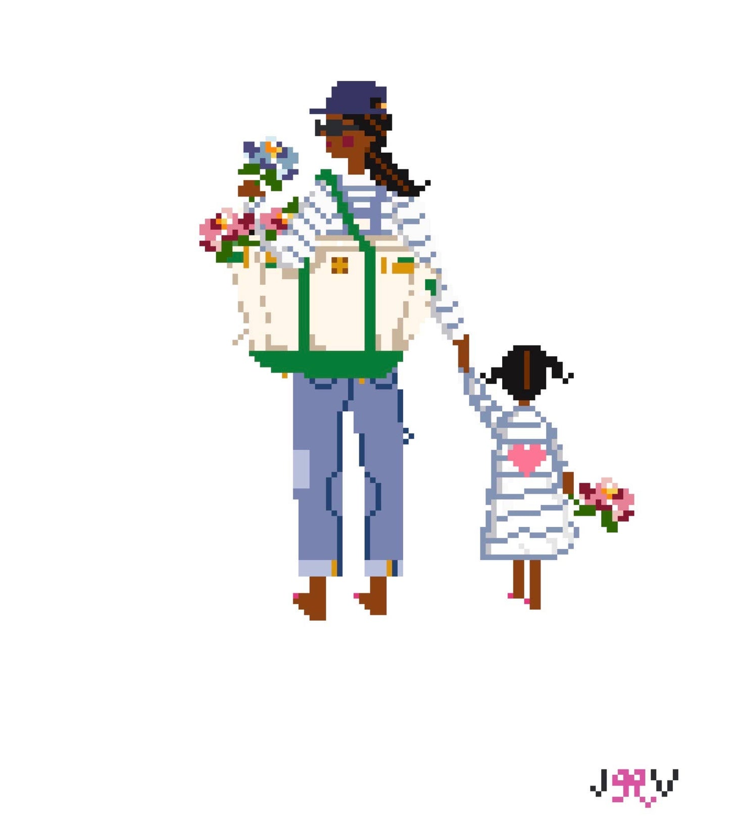 JV262-JV267 - Mother & Child Needlepoint Canvases: Dark Skin with daughter